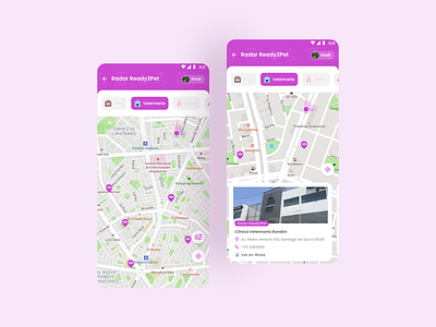 Pet App Design cats dogs figma map maps petapp petappdesign pets pink place ui ux veterinarian vets visualdesign