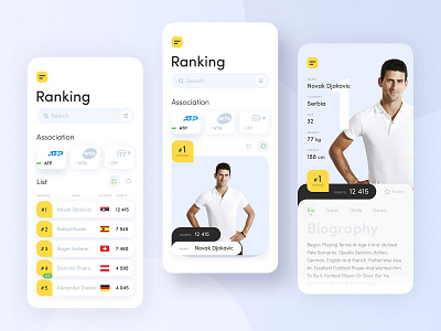 Tennis app adobe xd app concept interface minimalistic mobile tennis ui ui ux uidesign yellow
