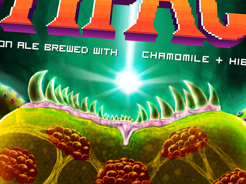 Steep Impact - beer label detail 2 retro gaming illustration 8 bit 16 bit pixel videogame beer super metroid metroid snes nes nintendo