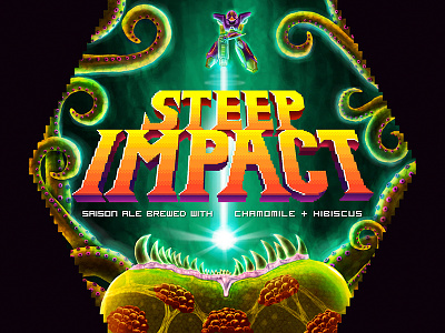 Steep Impact - finished beer label 16 bit 8 bit beer illustration metroid nes nintendo pixel retro gaming snes super metroid videogame