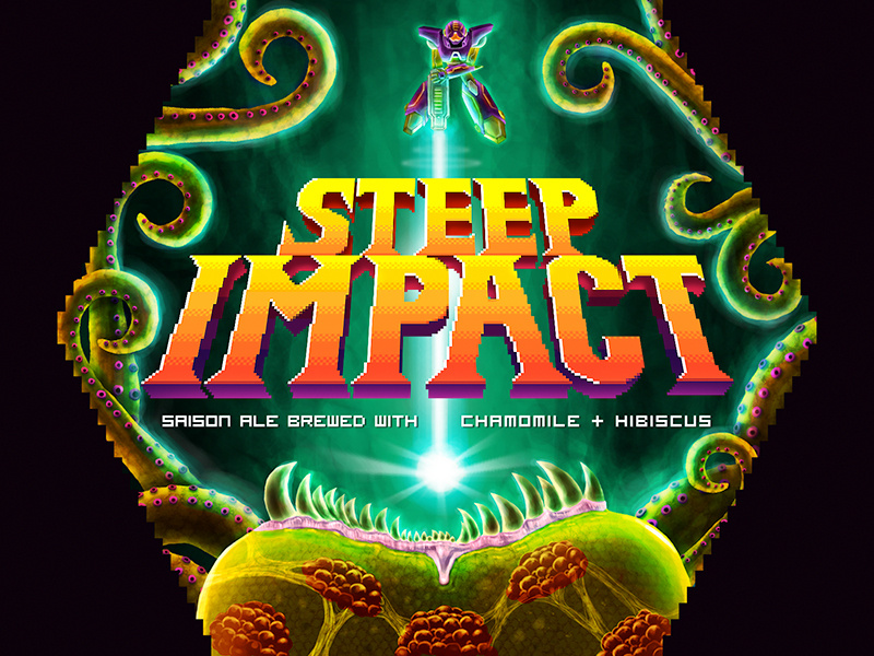 Steep Impact - finished beer label retro gaming illustration 8 bit 16 bit pixel videogame beer super metroid metroid snes nes nintendo