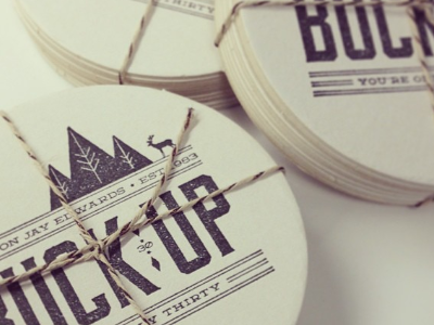 Buck Up! You're Only Thirty! 30 buck up coasters deer deming minnesota moonshiner party stamp surprise thirty woods