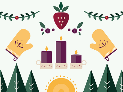 Icons berries candles design editorial graphic icons oven mitt shape sun trees vector