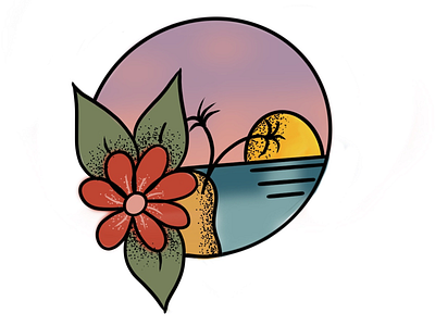 Paradise graphic design illustration palm trees paradise procreate sunset tattoo design