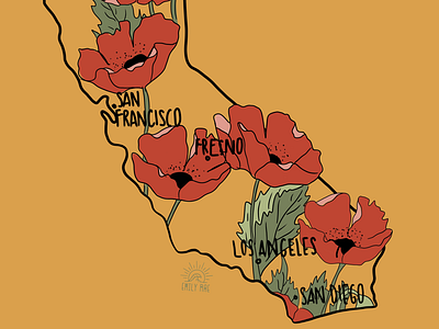 California poppy map california california living digital art digital artist graphic design poppy procreate