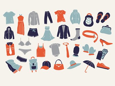 Clothes Apparel Icons apparel clothes draw dress flat icons illustrator merchandise minimal products shoes simple symbols tee timdegner