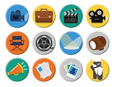 Actor Icons for Movie Mobile App actor colorful diretor flat fun icons mobile movie perfomring arts play website young