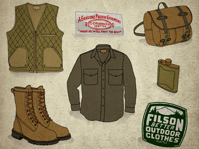 Filson Outdoor Clothes Drawing apparel clothes filson hipster icons illustration lumber outdoor rugged sketch timdegner woods
