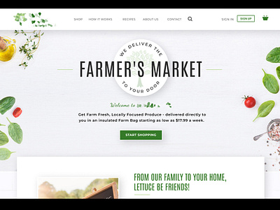 Farmer's Market Website Hero clean delivery e commerce fresh modern organic texture vintage