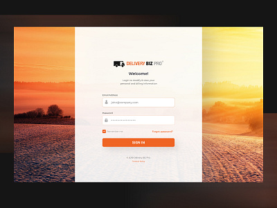 Login Screen for a Delivery Admin Portal black clean fresh login design login screen modern orange
