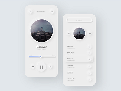 Music Play app design designs mobile design mobile ui neumorphism ui uidesign uiux ux uxdesign