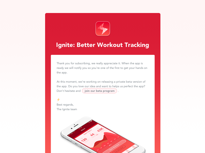Ignite App Email Template app beta email newsletter subscribe template thank you