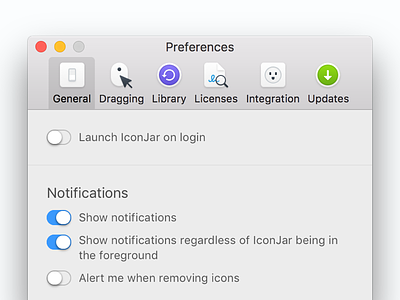 Iconjar preferences panel custom preferences icon design icons mac mac os native tabs toggle