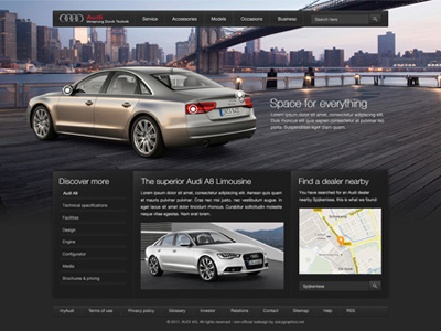 Audi Redesign audi car clean dark glossy interface large photo redesign ui user user interface webdesign