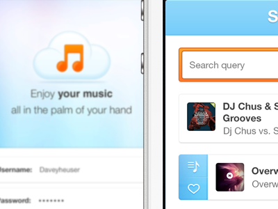 Your music album app bar blue bright clean helvetica ios iphone login mobile music neue orange search tab ui your