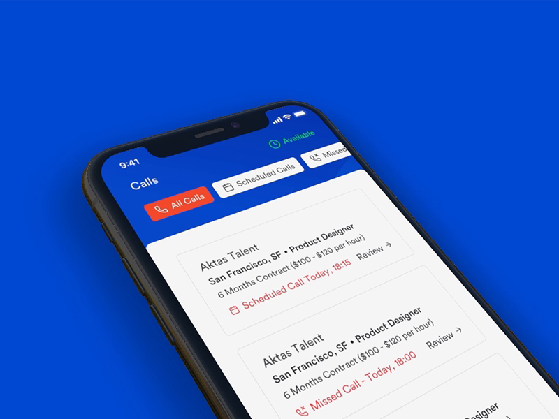 Talent Envoy Mobile App [Calls Screen] by Enes Aktaş on Dribbble