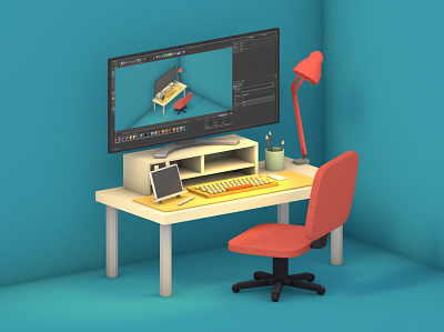 My working space--C4D practicing c4d lowpolyart