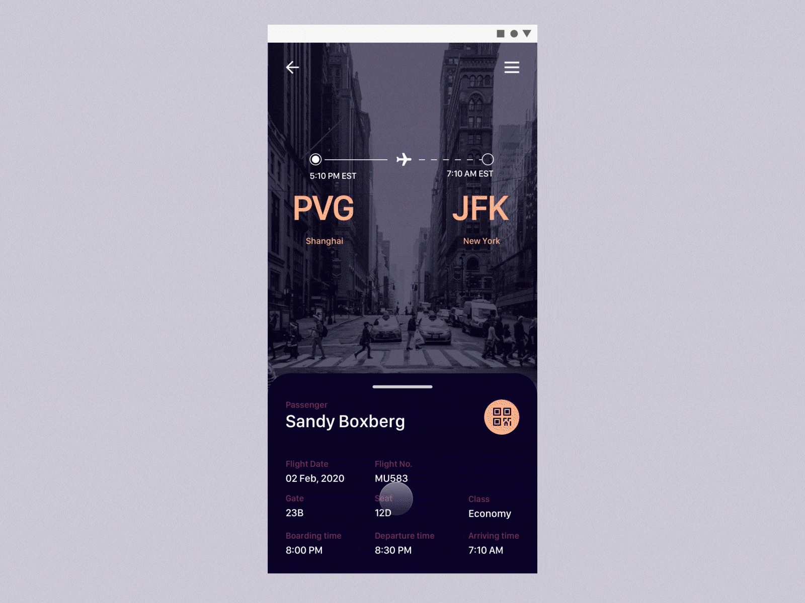 Daily UI Challenge 23 - Boarding Pass animation branding design flat minimal mobile protopie ui web