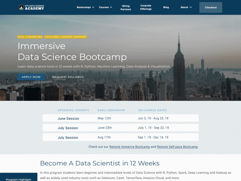 Bootcamp Page first two sections aftereffects design ui ux