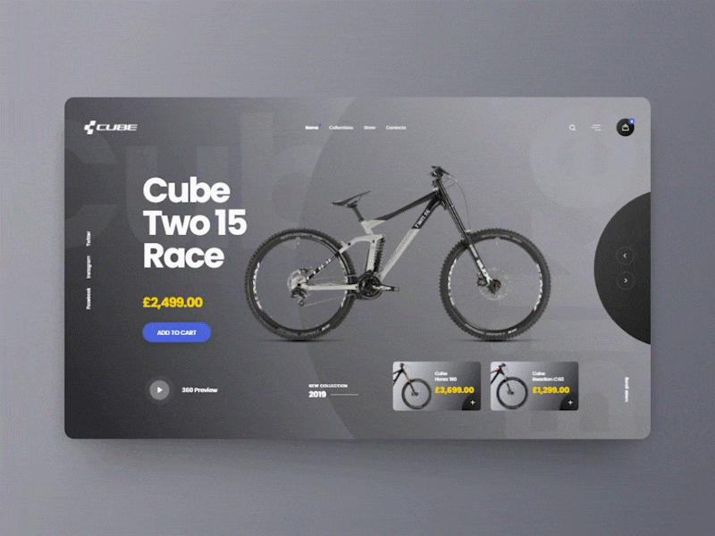 Cube eShop - UI Animations Concept 2019 trends animations bike branding cube design ecommerce eshop product design store ui ux ui website design