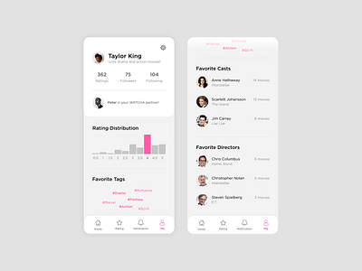 Movie Rating & Recommendation App clean mobile movie movie app pink rating recommendation redesign ui user interface white