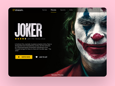 Daily UI 025 - Movie app app daily 100 challenge daily ui dailyui joker movie movies netflix streaming streaming app ui uiux ux