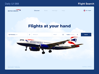 Daily UI 068 - Flight search airline airplane airways british airways daily 100 challenge daily ui dailyui flight search ui uidesign uiux ux