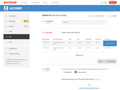 Purchase Order Creation forms ui