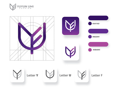 Yuyun Umi Fashion - Branding & Logo Design beauty logo branding design fashion fashion brand fashion logo gradient graphic logo minimalist logo monogram monogram logo purple symbol vector