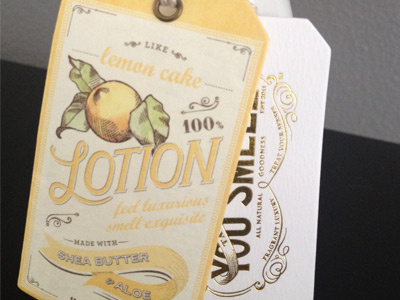 You Smell Lemon Lotion banner hangtag illustration typography vintage