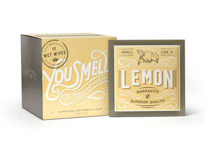 You Smell - Wet Wipes packaging typography vintage yellow