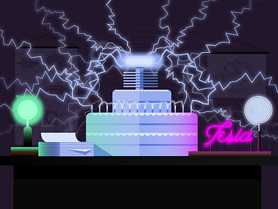 A slice for Nikola Tesla! birthday cake electric electricity google green purple tesla