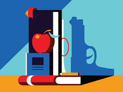 School Violence Prevention apple blue books education gun orange pencil red school shadow shooter