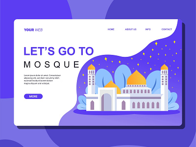 View of a mosque at night design flat design flat illustration illustration landing page ui ux vector