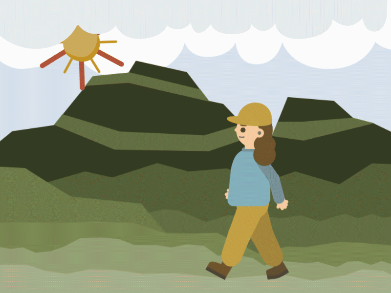 Hiking Trails Animation 2d adobe after effects animation animation 2d hiker hiking motion design motion designer mustard yellow sun animation sunny day trails walking animation zion national park