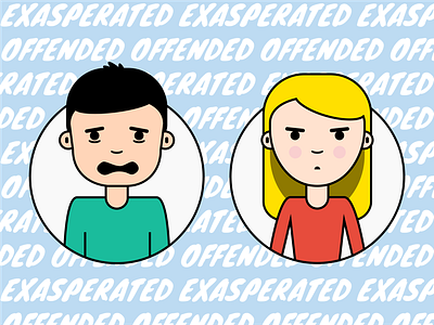 Vector - Exasperated & Offended avatar boy character cute expression flat fun girl illustration relationship simple vector