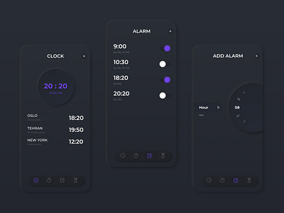 Alarm app dark mode neumorphic design