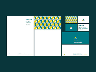 FlexDGrid stationary business card compliment slip green identity logo pattern stationary triangle yellow