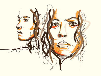 Illustration black brown cream drawing face illustration orange woman women