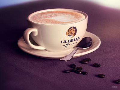La Bella Logo Study beans coffee cup la bella logo spoon