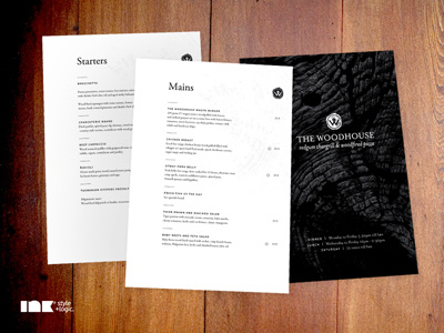 The Woodhouse Menus restaurant stationery the woodhouse