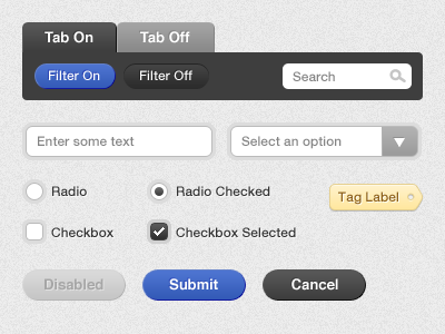 UI Elements button checkbox dropdown filter free highlight light psd radio search tabs tag texture ui