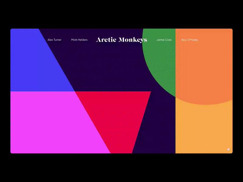 First shot – Arctic Monkeys geometrical website branding colorful dynamic geometric graphic design motion design music one page scroll smooth typography ui ui design webdesign