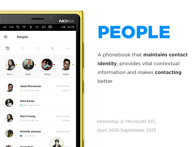 People contextual interaction internship microsoft phonebook ux