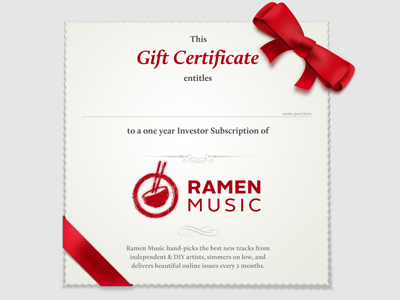 Ramen Music Gift Certificates