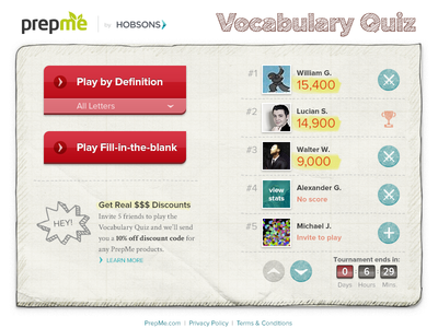 Vocabulary Quiz facebook game quiz