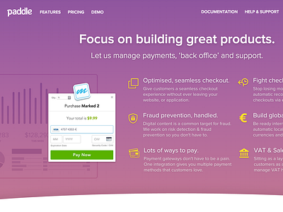 Paddle Product & Features Overview checkout features landing landing page paddle payments product