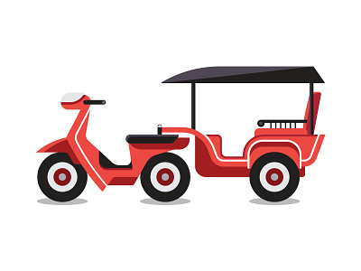 Tuk-Tuk flat illustration motor red scooter tuk tuk