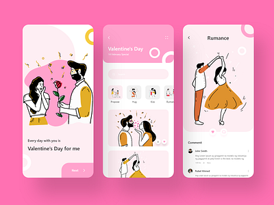 Valentine's Day App Design Concept 2020 trend app app design couple creative design design illustration ios ios app love minimal uiux ux valentines day vector