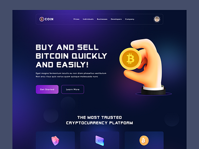 Cryptocurrency landing page 3d bitcoin coin colorful crypto crypto wallet cryptocurrency finance illustration landing page money trending uiux web design website website ui